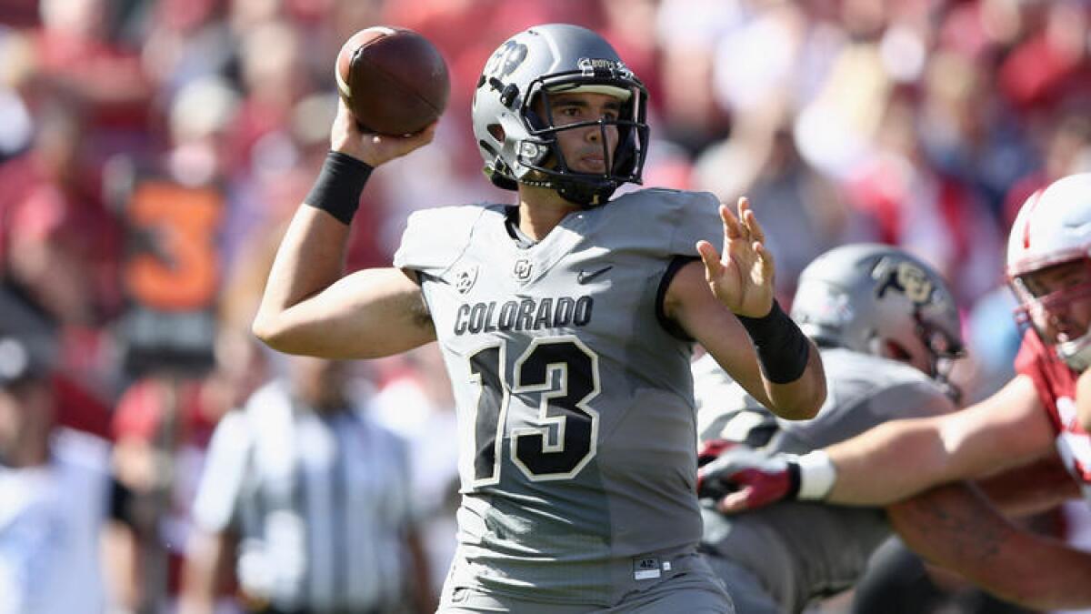 Colorado quarterback Sefo Liufau passes the ball against Stanford Cardinal during a game on Oct. 22.