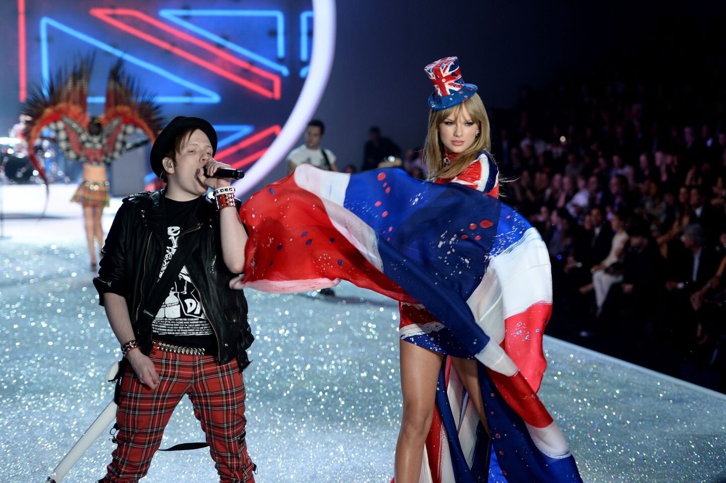 Singers Patrick Stump of the band Fall Out Boy and Taylor Swift perform at the 2013 Victoria's Secret Fashion Show at Lexington Avenue Armory on Wednesday in New York City.