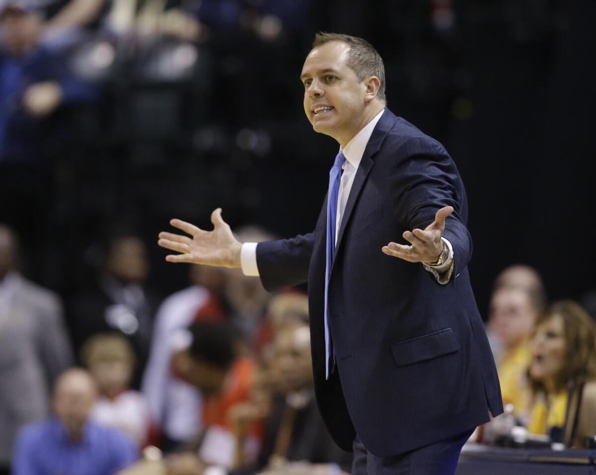 Pacers Coach Frank Vogel gestures during the second half of a game against the Hawks on Jan. 28. Vogel's contract was not renewed for next season.