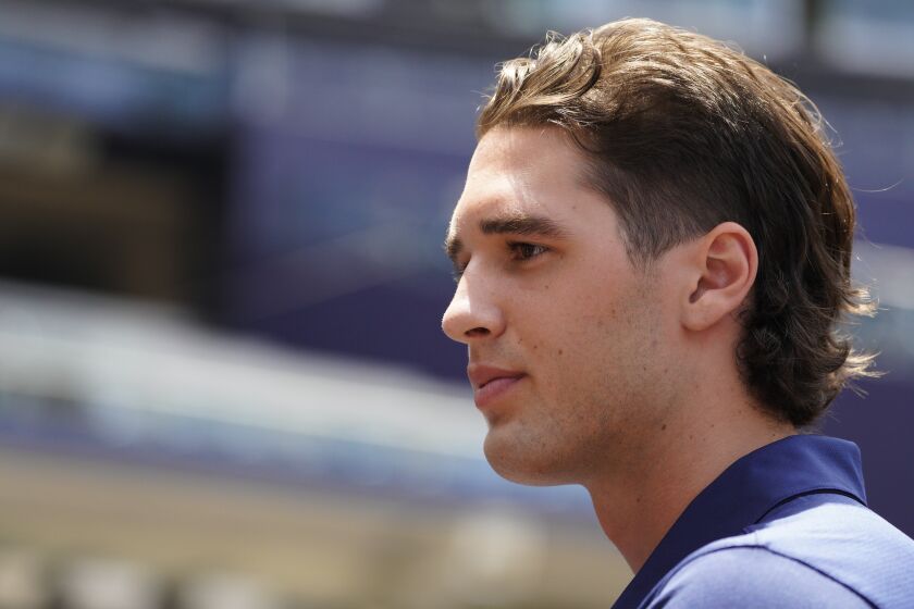 San Diego, CA - June 15: At 2022 MLB Draft Combine at Petco Park on Wednesday, June 15, 2022 in San Diego, CA., Spencer Jones from Encinitas spoke with reporters. (Nelvin C. Cepeda / The San Diego Union-Tribune)