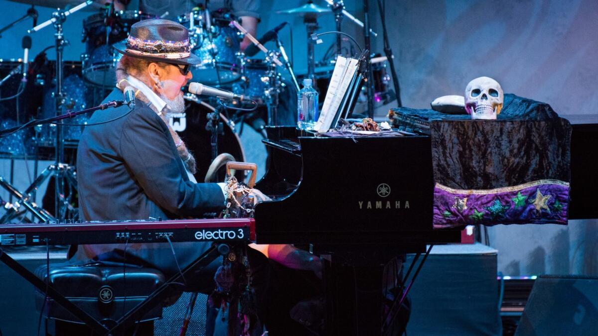 New Orleans pianist-singer-songwriter Dr. John, photographed in 2016 at the Hollywood Bowl in a tribute to his friend and fellow pianist Allen Toussaint, died June 6 of a heart attack at the age of 77.