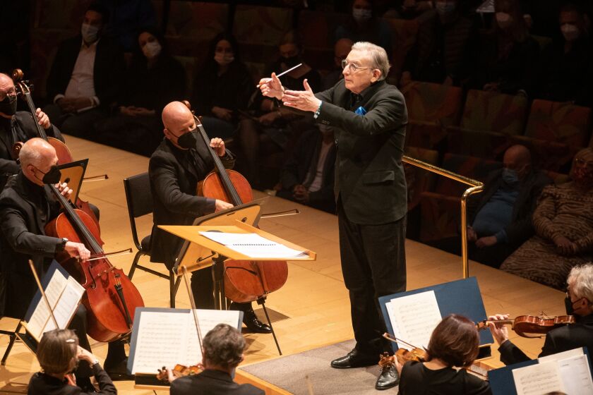 Michael Tilson Thomas conducts the L.A. Philharmonic on Friday, Jan. 7, 2022 in Los Angeles, CA. 