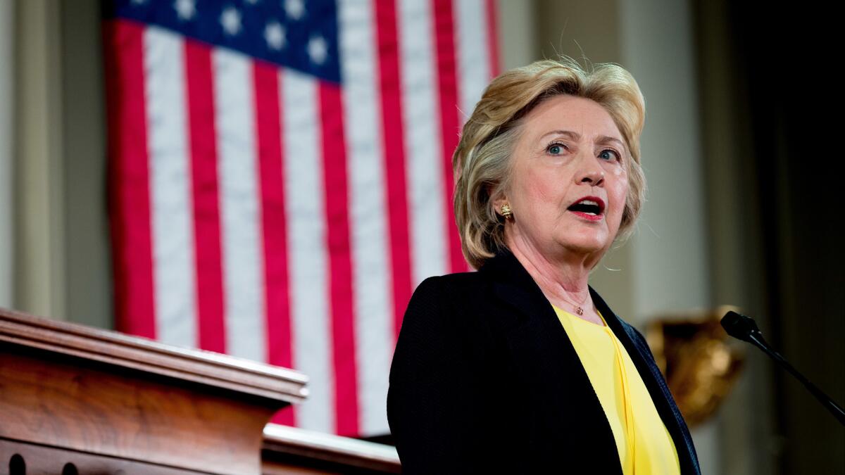 Democratic presidential candidate Hillary Clinton speaks in Springfield, Ill.