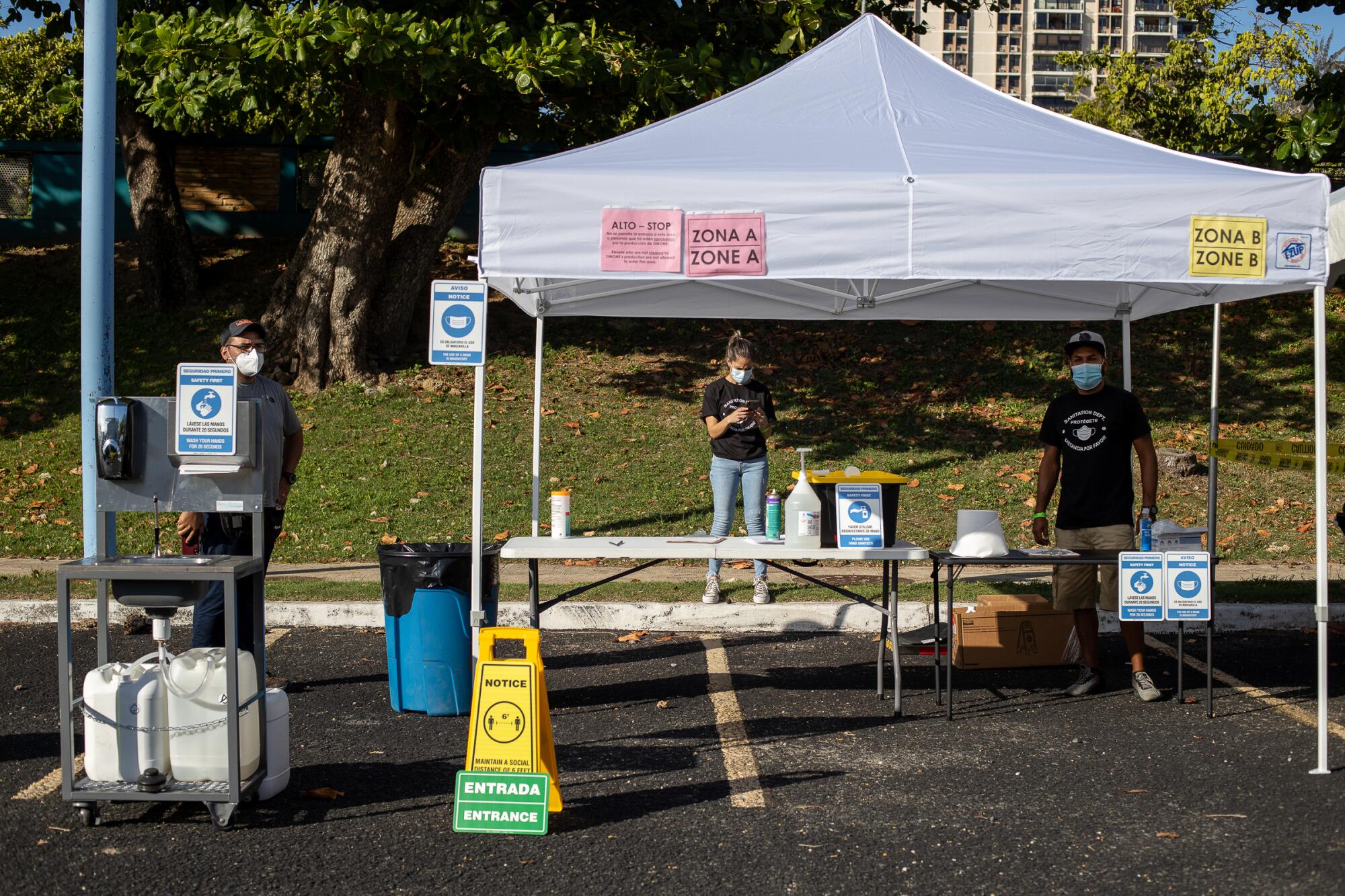 On the set of "Simone," crew members are designated into zones with access strictly regulated.