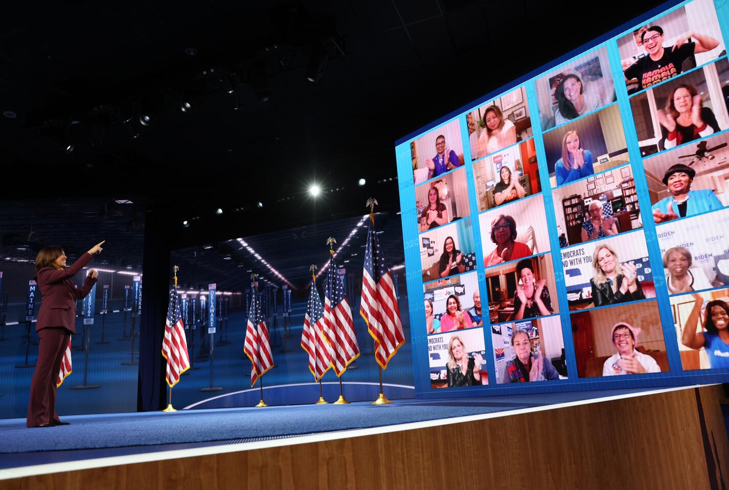 Kamala Harris interacts with viewers via videoconference.