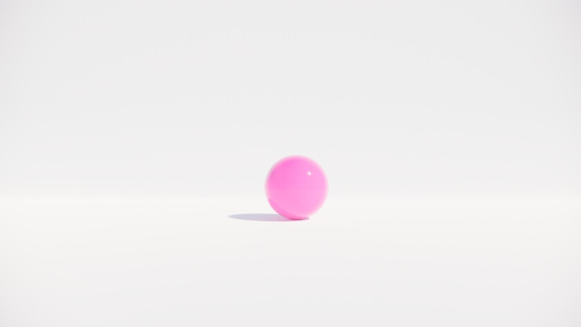 A rendering of a round, pink sculpture