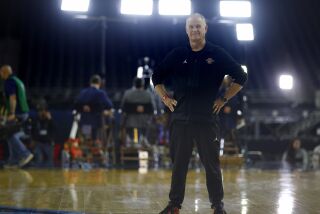 Houston, TX - March 31: San Diego State coach Brian Dutcher looks on during a practice for a Final Four game in the NCAA Tournament on Friday, March 31, 2023 in Houston, TX. (K.C. Alfred / The San Diego Union-Tribune)