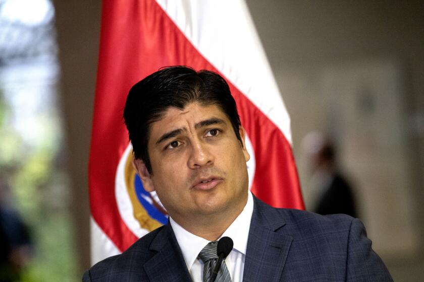 SAN JOSE, COSTA RICA - JULY 16: Costa Rican President Carlos Alvarado holds a news conference during an offical visit by United Nations Secretary-General Antonio Guterres on July 16, 2018 in San Jose, Costa Rica. (Photo by Arnoldo Robert/Getty Images)
