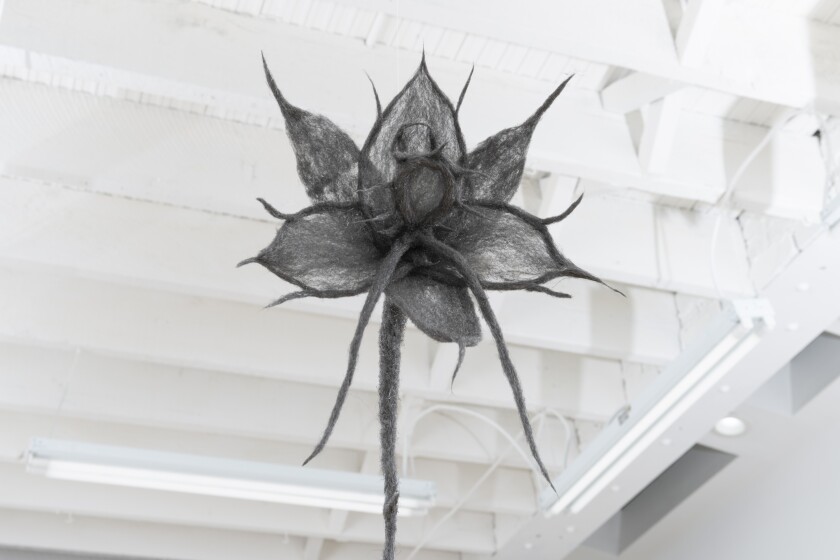 Detail from “The Nymph by the Window” (2019), felted steel wool, cast bronze and patina, by the artist duo ASMA.