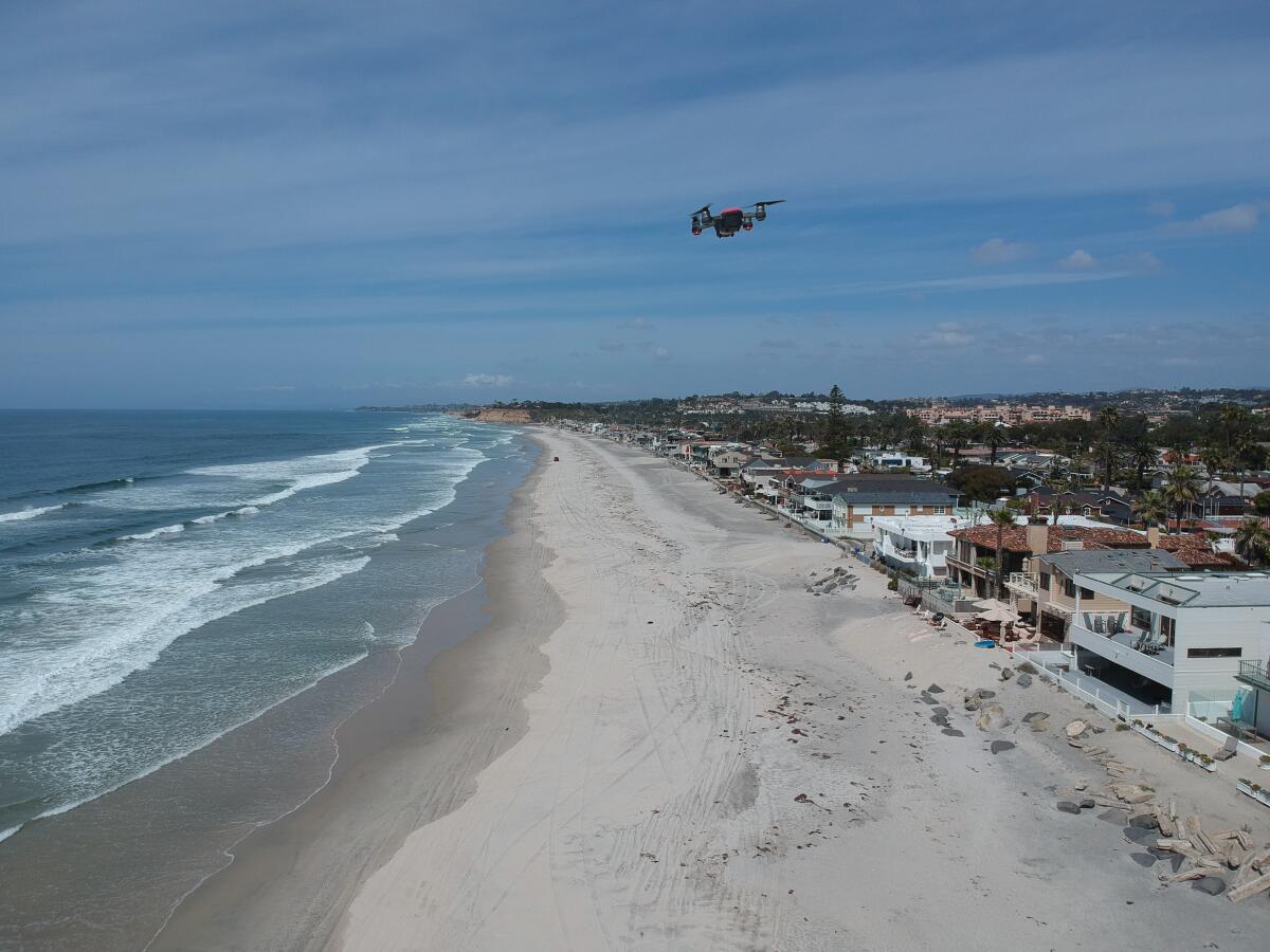 Del Mar lifeguards monitored beaches using drones when beaches were closed in March.