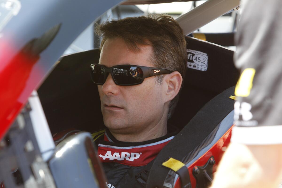 Jeff Gordon, at Talladega, Ala., race, is first in the Sprint Cup standings but is still looking for his first victory of the year.