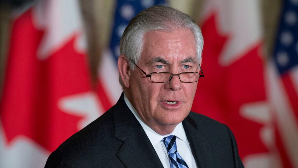 Secretary of State Rex Tillerson is pictured in Ottawa in December 2017. On Tuesday he met with counterparts from 19 other nations in Vancouver, Canada.
