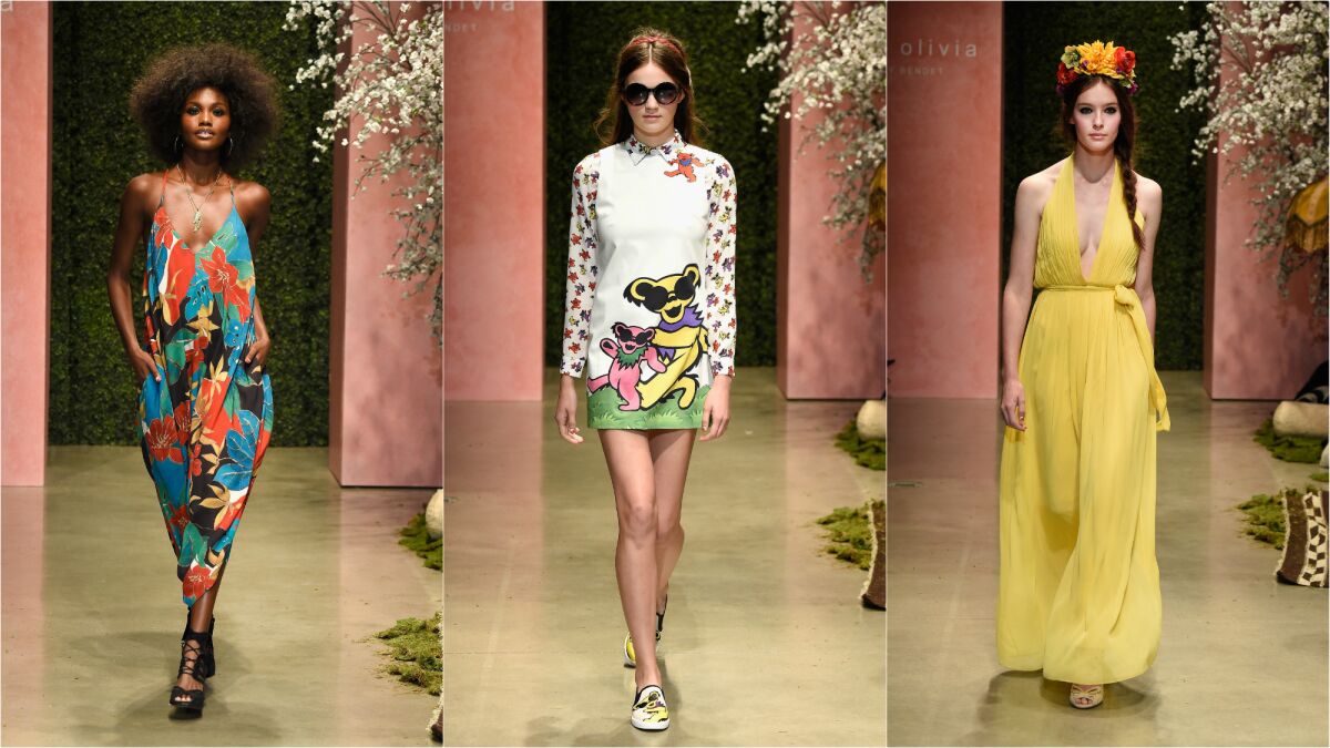 Looks from the Alice + Olivia festival-themed fashion show held in L.A. before the first weekend of Coachella.