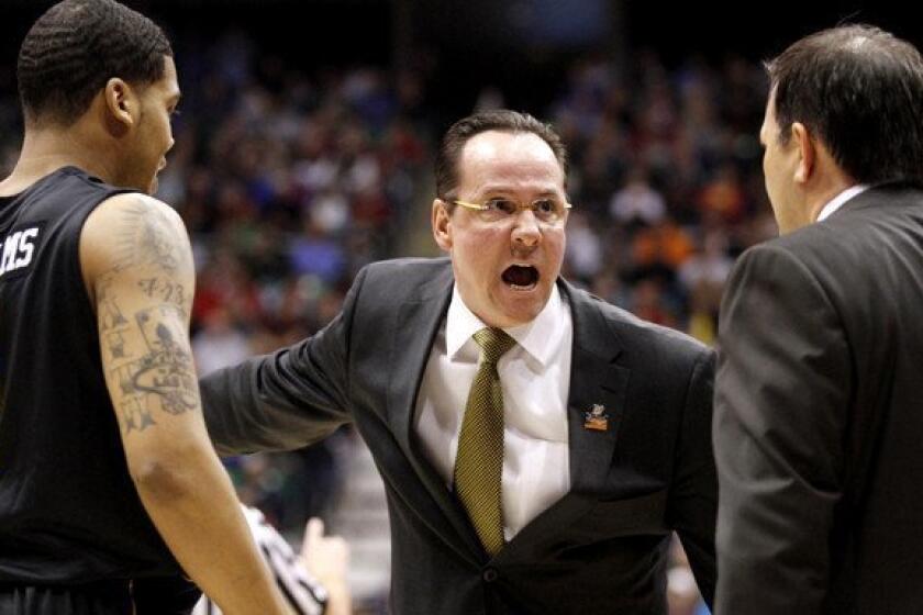 Wichita State Coach Gregg Marshall barks instructions during the victory over top-seeded Gonzaga last week.