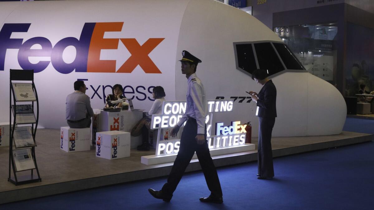The FedEx booth at the China International Import Expo in Shanghai in November 2018.