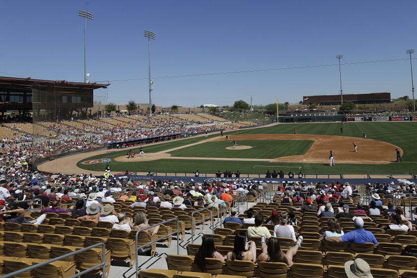 Fans at Camelback Ranch watch a spring training baseball game between the White Sox and Angels in 2016