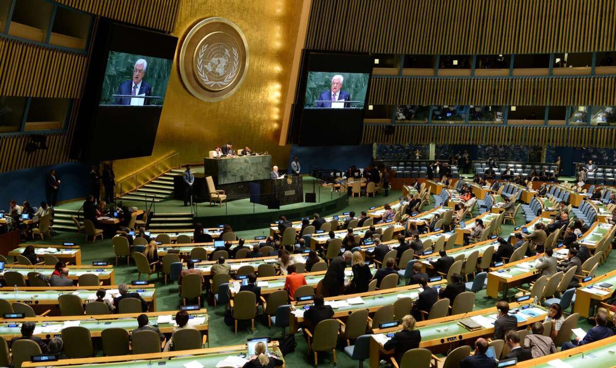 Palestinian president Mahmud Abbas addresses the 69th Session of the UN General Assembly on Friday in New York.