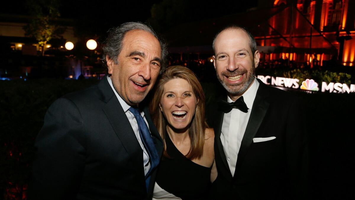 NBC News Chairman Andy Lack, left, with MSNBC host Nicole Wallace and NBC News President Noah Oppenheim at the White House Correspondents Dinner in April.