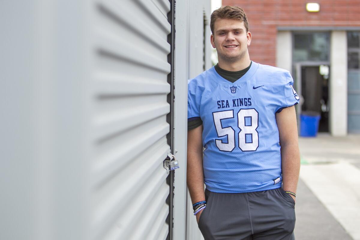 Left tackle Thomas Bouda played every offensive snap in Corona del Mar's 35-27 win over Serra in the CIF State Division 1-A title game on Saturday.