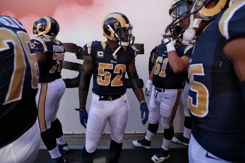 Linebacker Alec Ogletree (52) is leading the Rams with 29 tackles, including a hit-and-recovery fumble in the team's victory over Seattle.