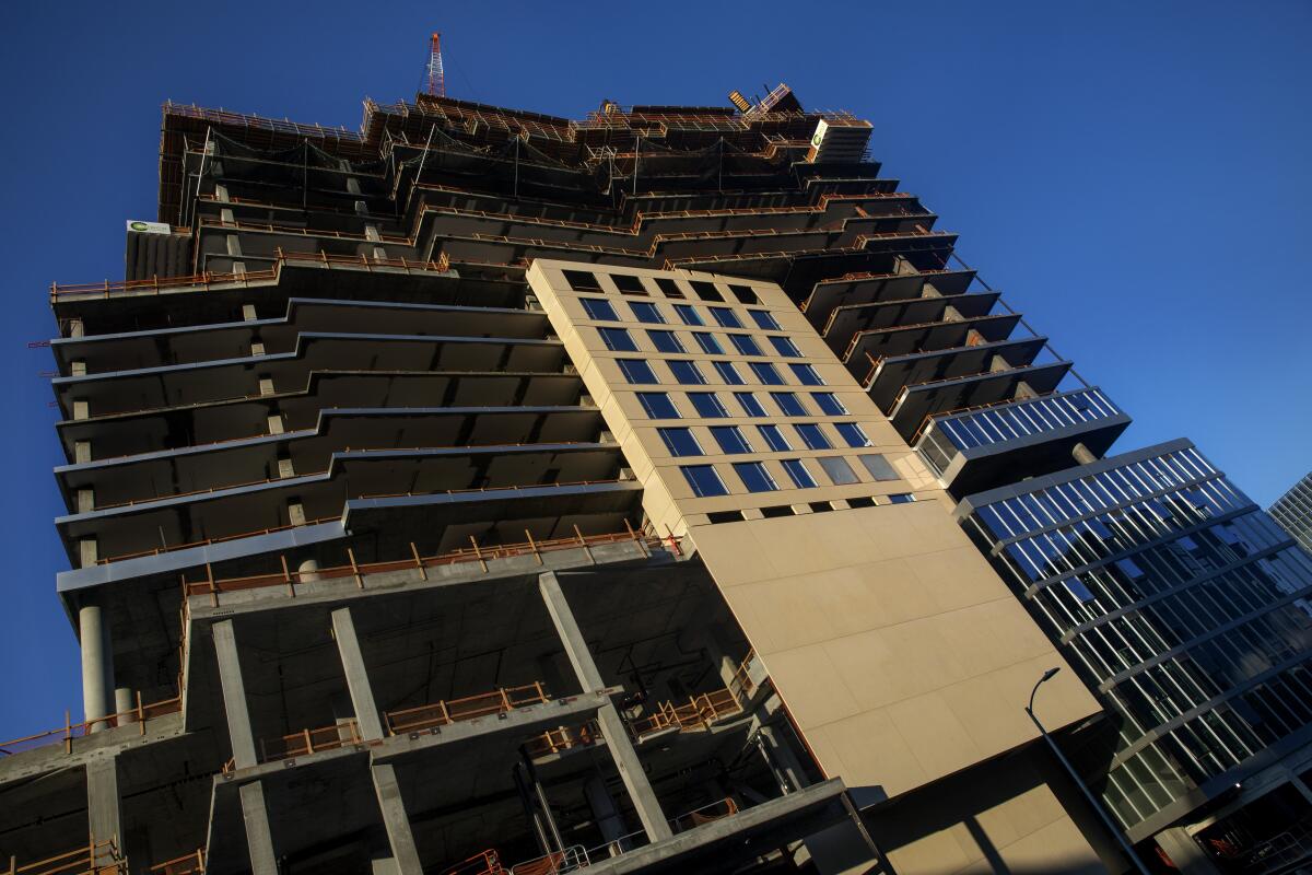 The residential tower under construction at the Grand.