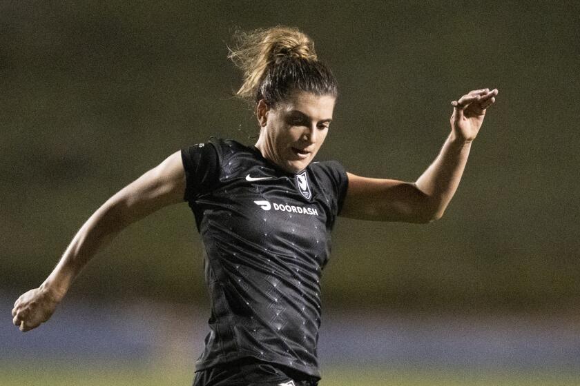 Angel City FC midfielder Cari Roccaro is pictured against the San Diego Wave on March 19, 2022, in Fullerton, Calif.