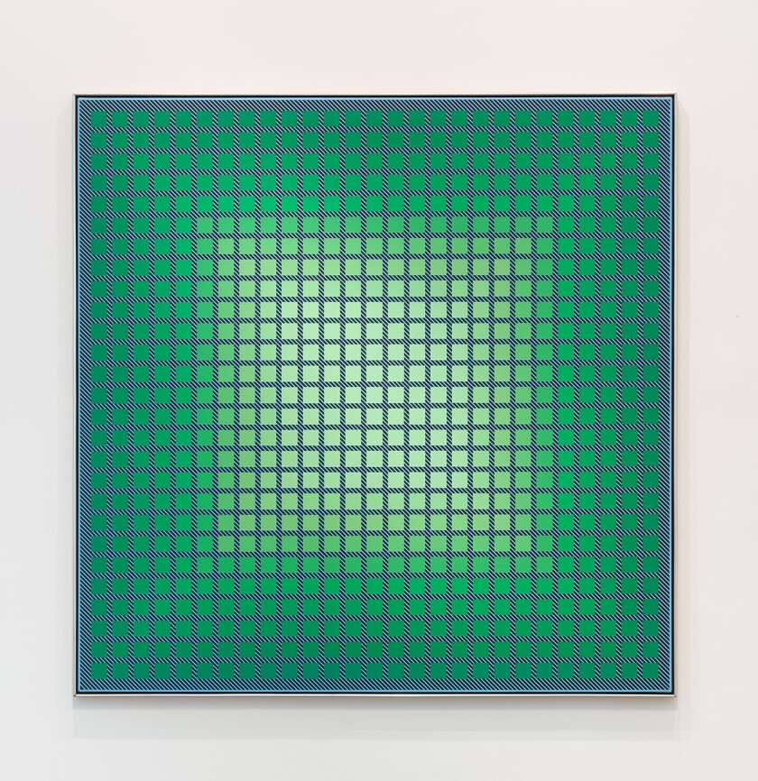 "College Green," 1987, by Op Art painter Julian Stanczak, at Diane Rosenstein Gallery.