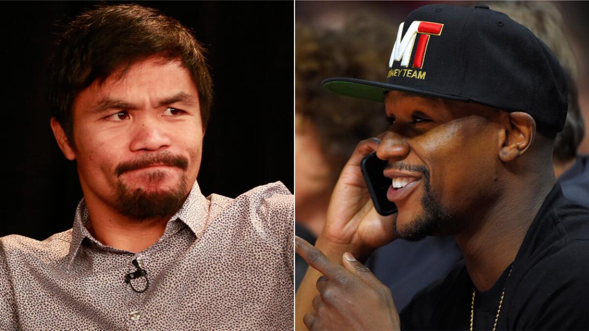 Manny Pacquiao, left, and Floyd Mayweather Jr. are good at talking but they disappoint when it comes to signing.