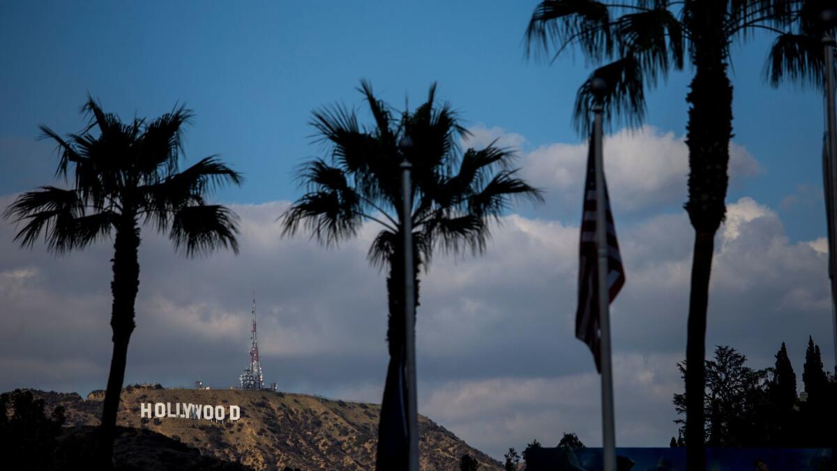 The Hollywood sign as seen from the Hollywood & Highland Center.