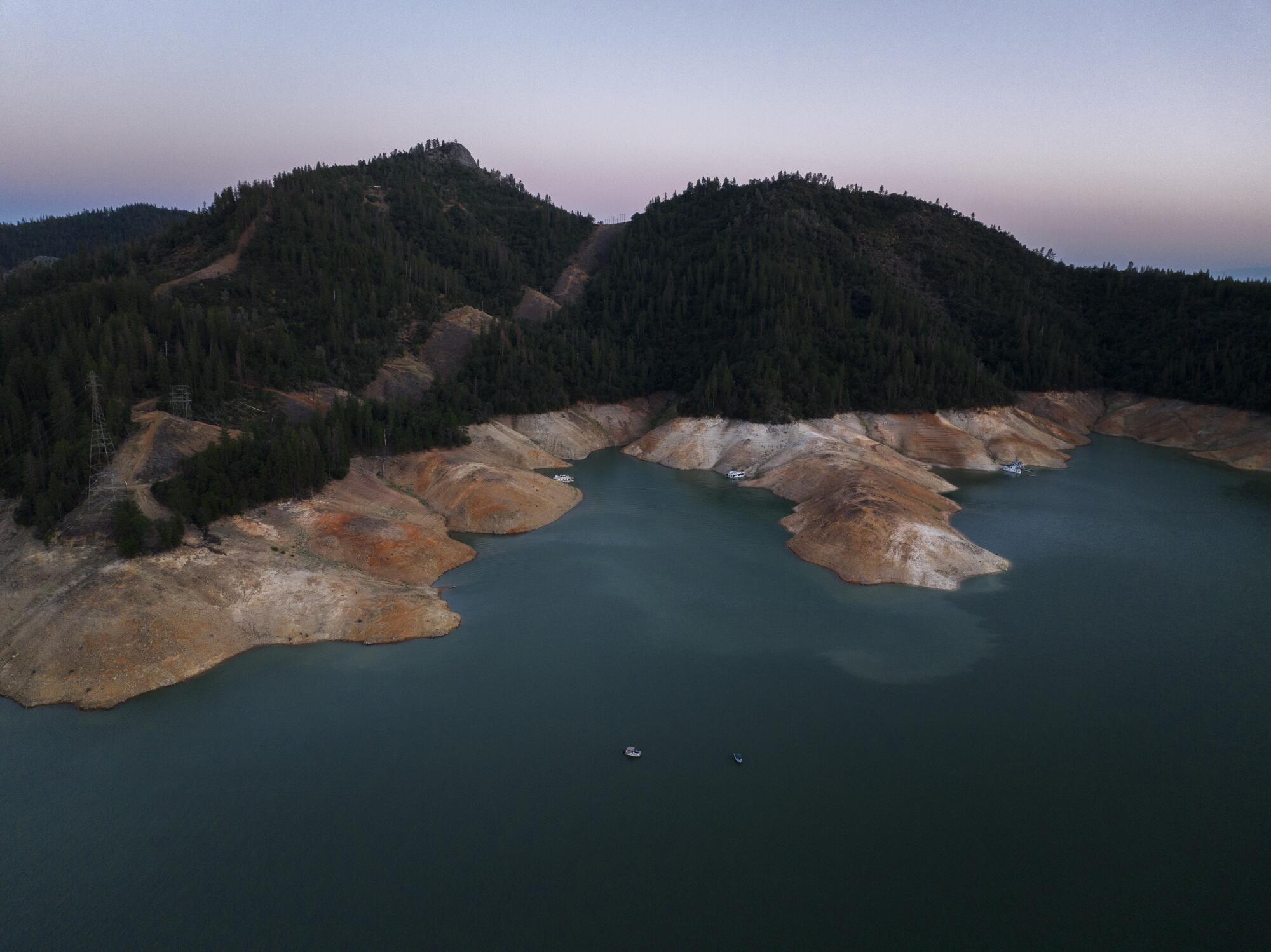 Shasta Lake at dusk.