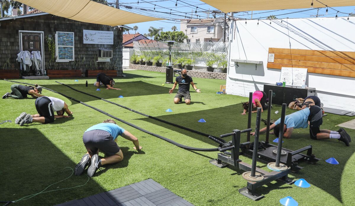 Outside workouts at the Movement Warehouse gym in San Diego's Pacific Beach.