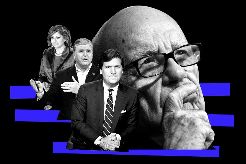 photo illustration of Rupert Murdoch, Tucker Carlson, Sean Hannity, and Maria Bartiromo