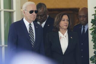 President Joe Biden and Vice President Kamala Harris, followed by Defense Secretary Lloyd Austin and U.S. Air Force Chief of Staff Gen. CQ Brown, Jr., right, walk from the Oval Office to speak in the Rose Garden of the White House in Washington, Thursday, May 25, 2023, on his intent to nominate Brown to serve as the next Chairman of the Joint Chiefs of Staff. (AP Photo/Susan Walsh)