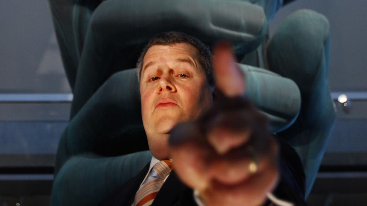 Daniel Handler, a.k.a. Lemony Snicket, author of "A Series of Unfortunate Events," makes a point at the Skirball Cultural Center in Los Angeles on June 13, 2010.