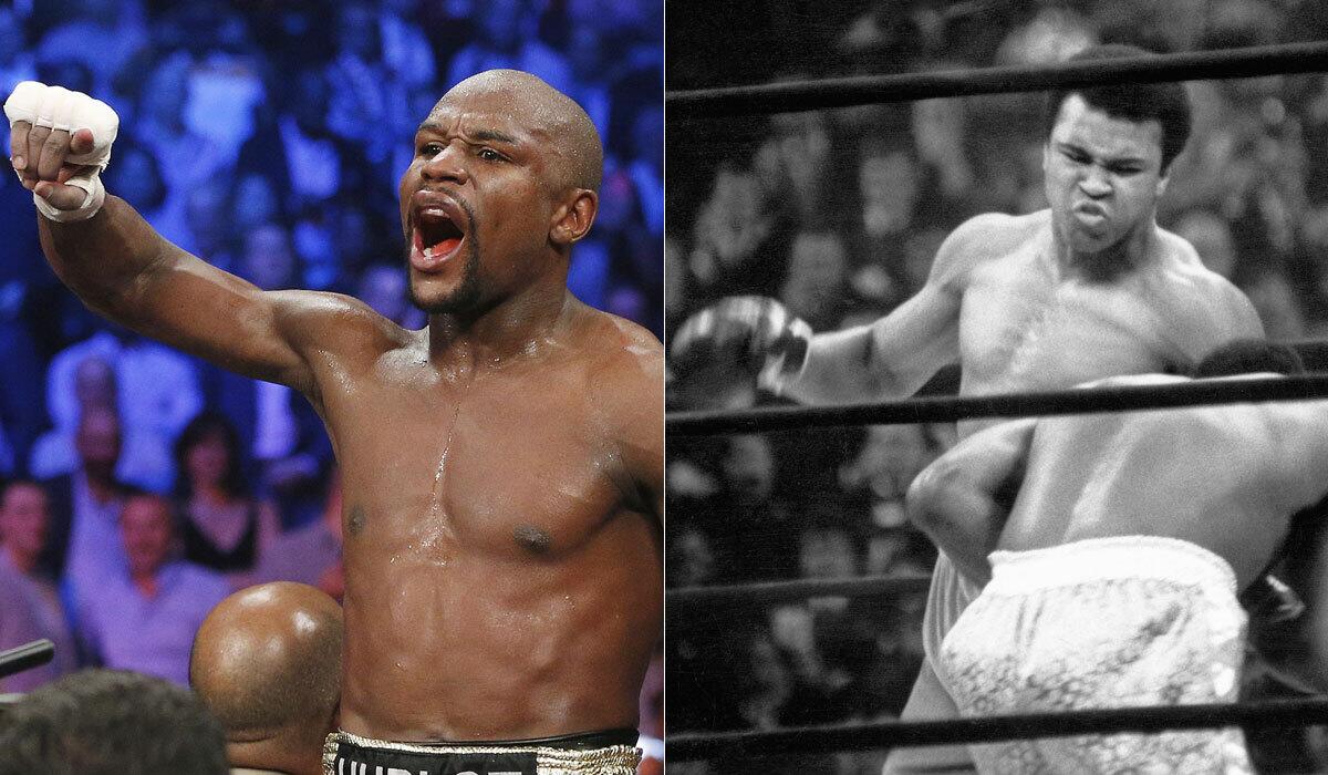 Floyd Mayweather Jr., left, considers himself to be the best boxer of all time. He ranks Muhammad Ali at No. 5.