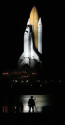 Space shuttle Atlantis leaves the vehicle assembly building on its last trip to the launch pad at the Kennedy Space Center. Atlantis is scheduled to launch May 14 on a mission to the international space station.