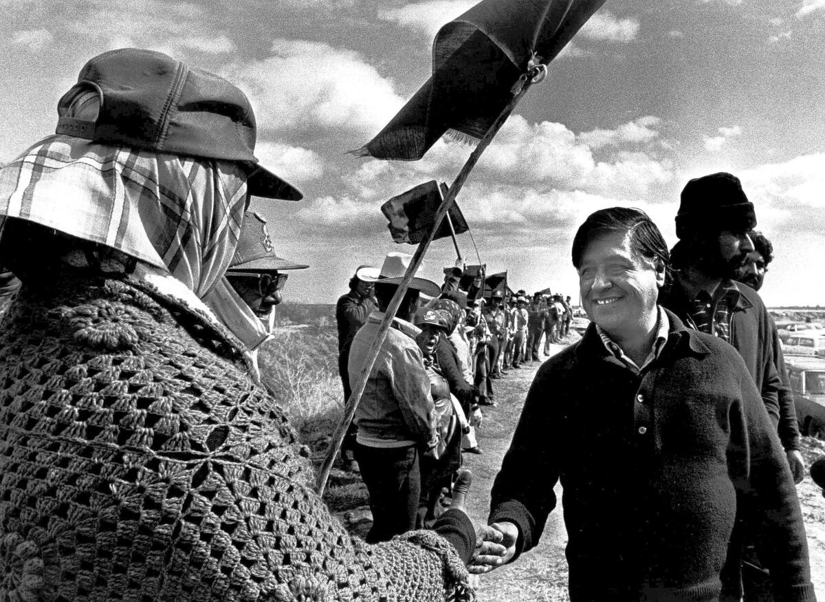 Cesar Chavez with striking United Farm Workers in the Imperial Valley in 1979.