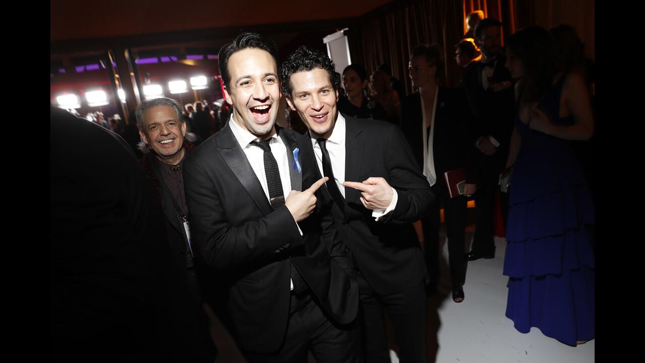 Lin-Manuel Miranda, left, at the 89th Academy Awards Governors Ball on Sunday night.