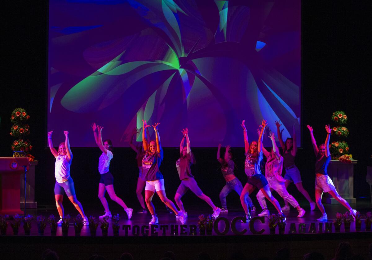 A student dance group performs during Orange Coast College's Honors Night 2022 on Wednesday.