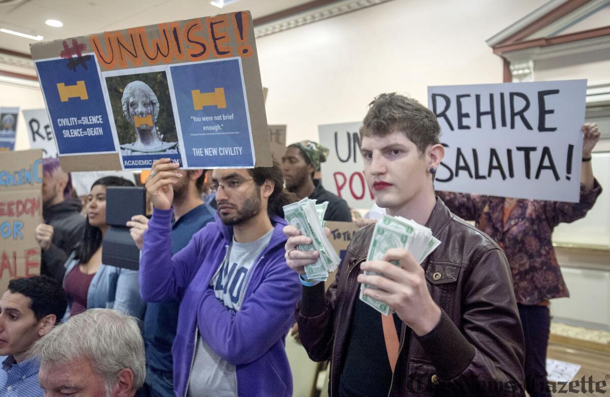 University of Illinois students protest firing of Professor Steven Salaita for personal views he expressed on Twitter.