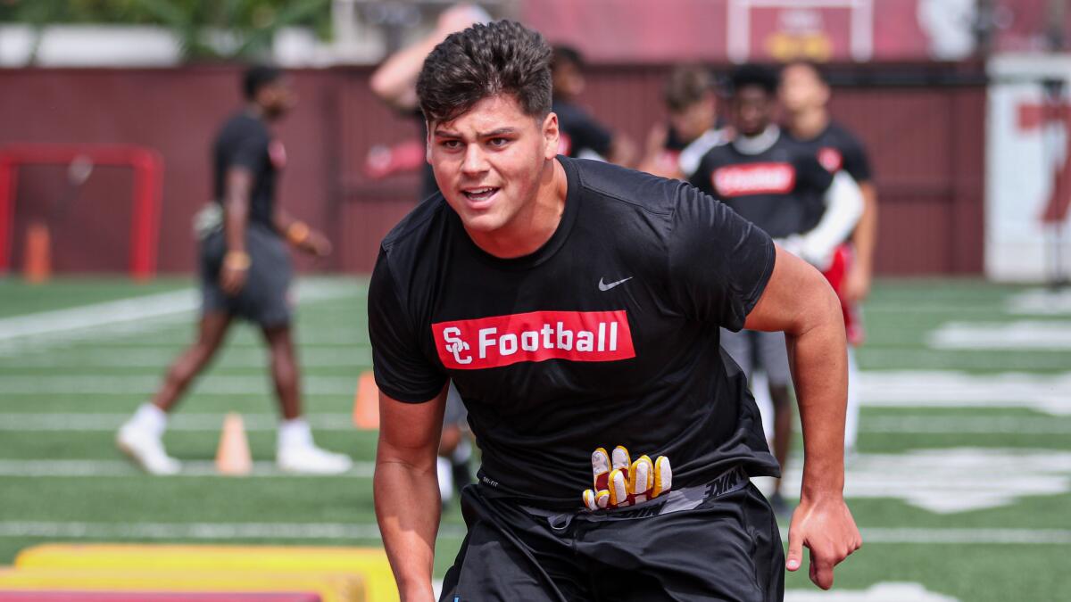 La Habra High tight end Mason West during a drill.