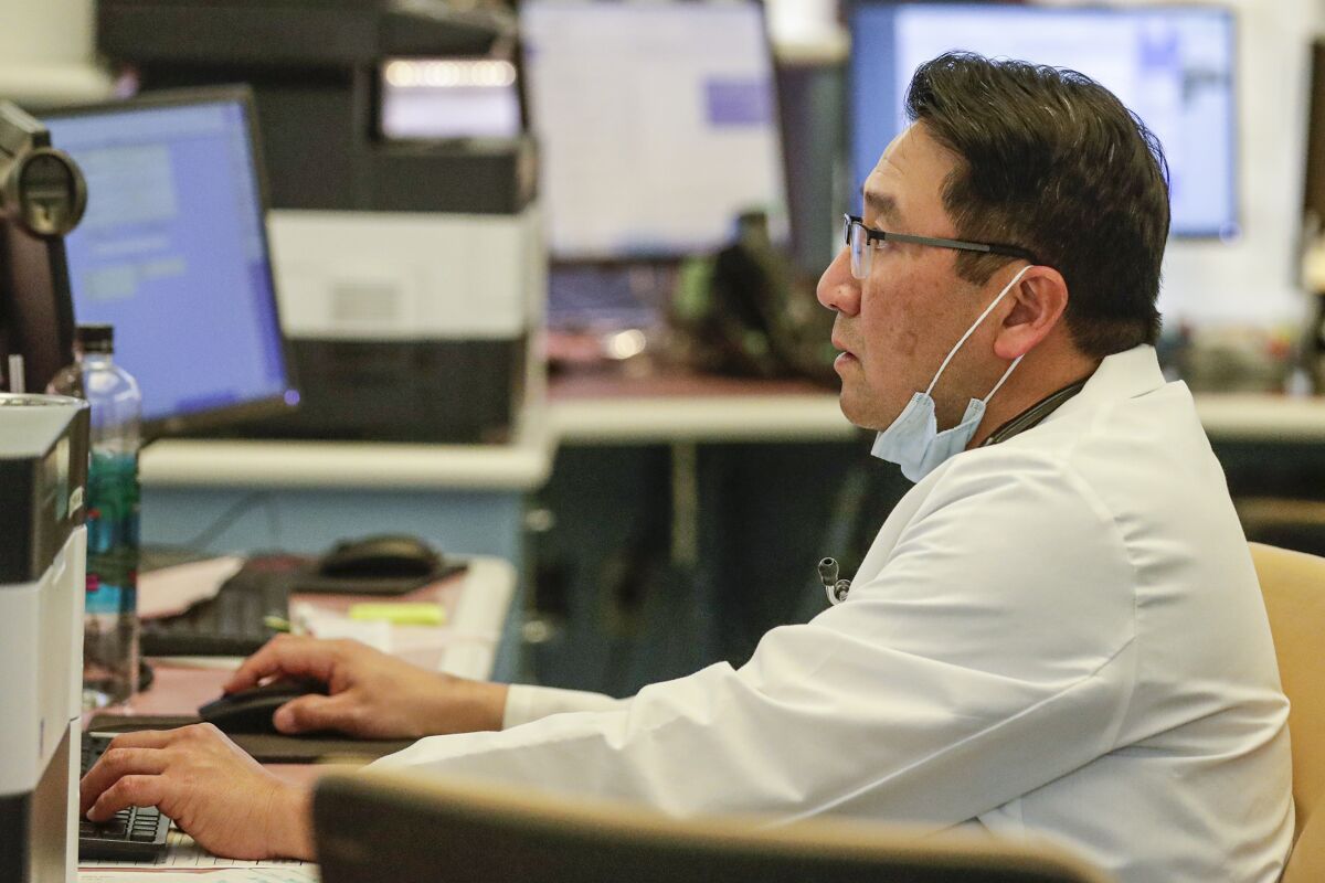 ORANGE, CA - FEBRUARY 12 , 2020 - Dr. Brian Lee, emergency department medical director at St. Joseph Medical Center in Orange. American hospitals are stocking up on gowns and goggles and holding refresher courses in infection control amid a growing outbreak of a novel strain of coronavirus. (Irfan Khan / Los Angeles Times)