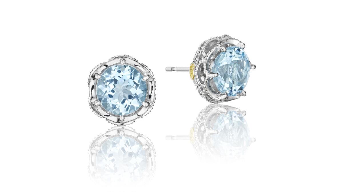 Tacori earrings add that something blue in a subtle way thanks to sky blue topaz.