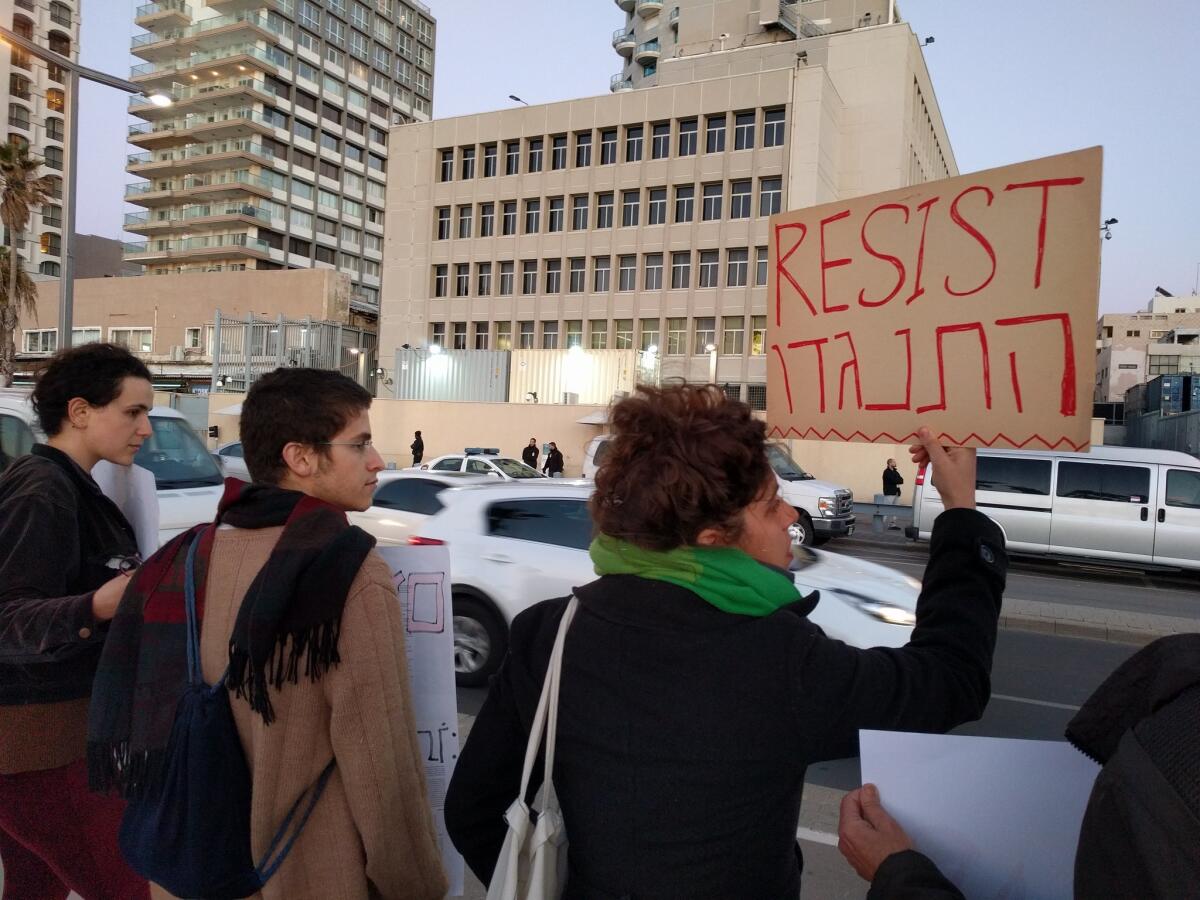 Demonstrators in Tel Aviv protest U.S. President Trump’s new immigration order.