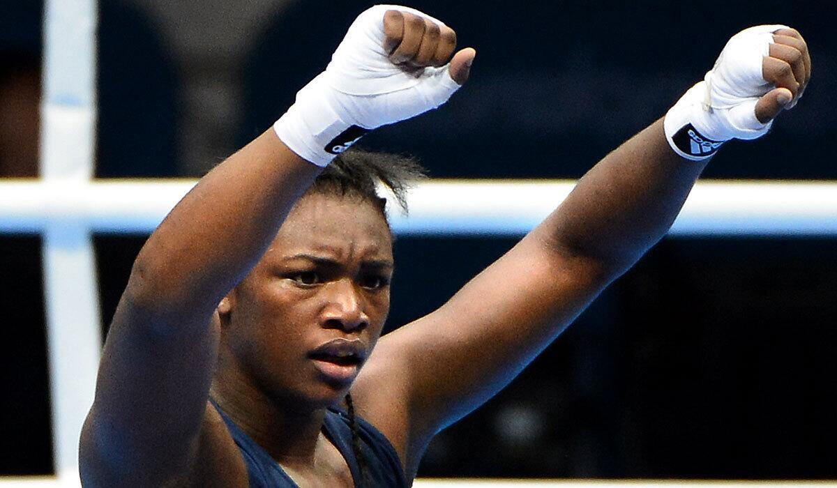 Claressa Shields, shown at the 2012 London Olympics, advanced to the semifinal round of the women's world championships on Friday.