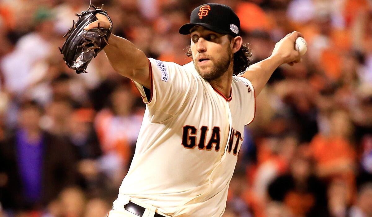 Giants starter Madison Bumgarner pitched a four-hitter with eight strikeouts and no walks against the Royals in Game 5 of the World Series on Sunday evening in San Francisco.