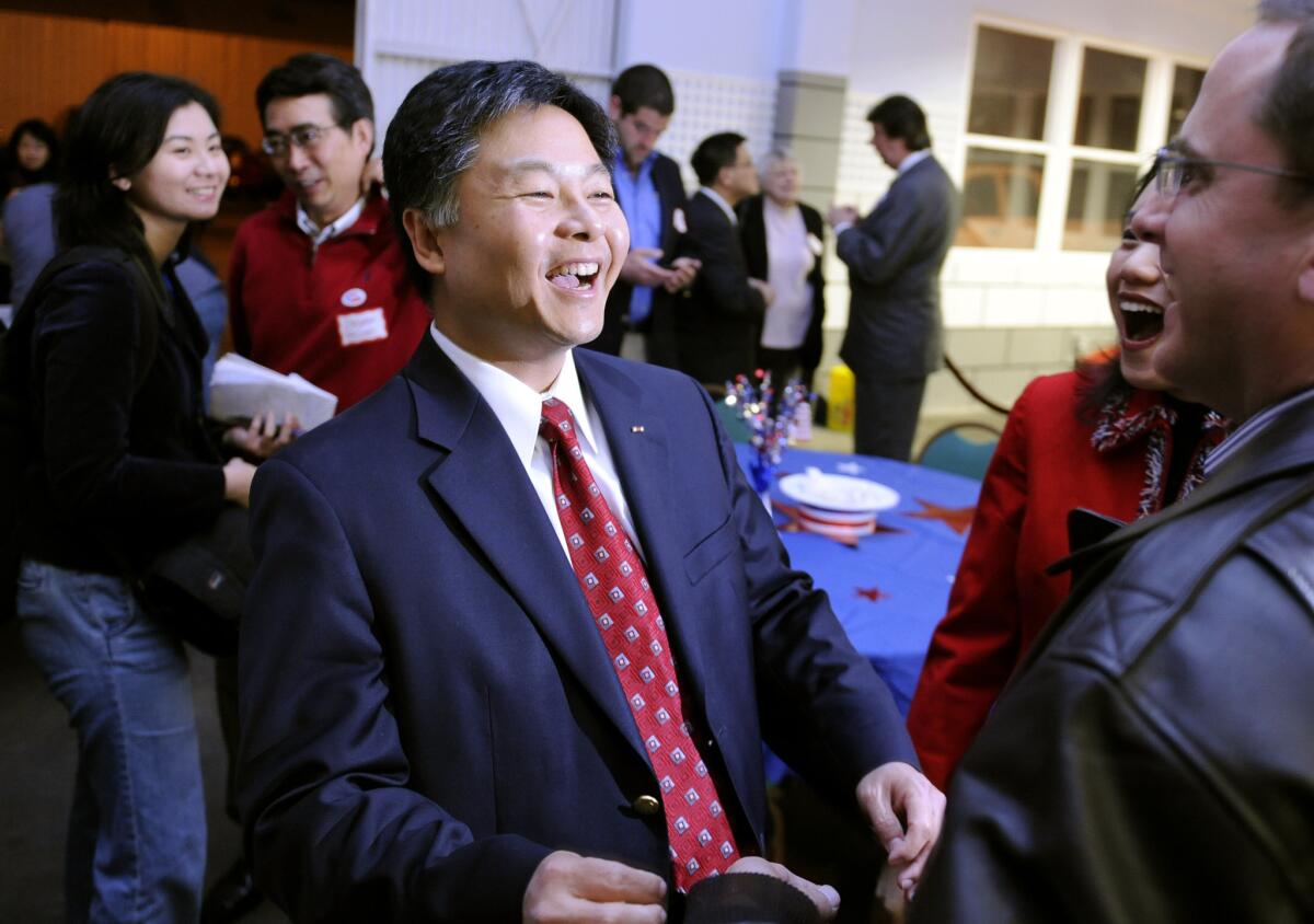 State Sen. Ted Lieu, shown after winning his seat in 2010, won decisive support from Democrats at a pre-endorsement conference, giving him strong odds of winning the California Democratic Party's backing at its upcoming convention.