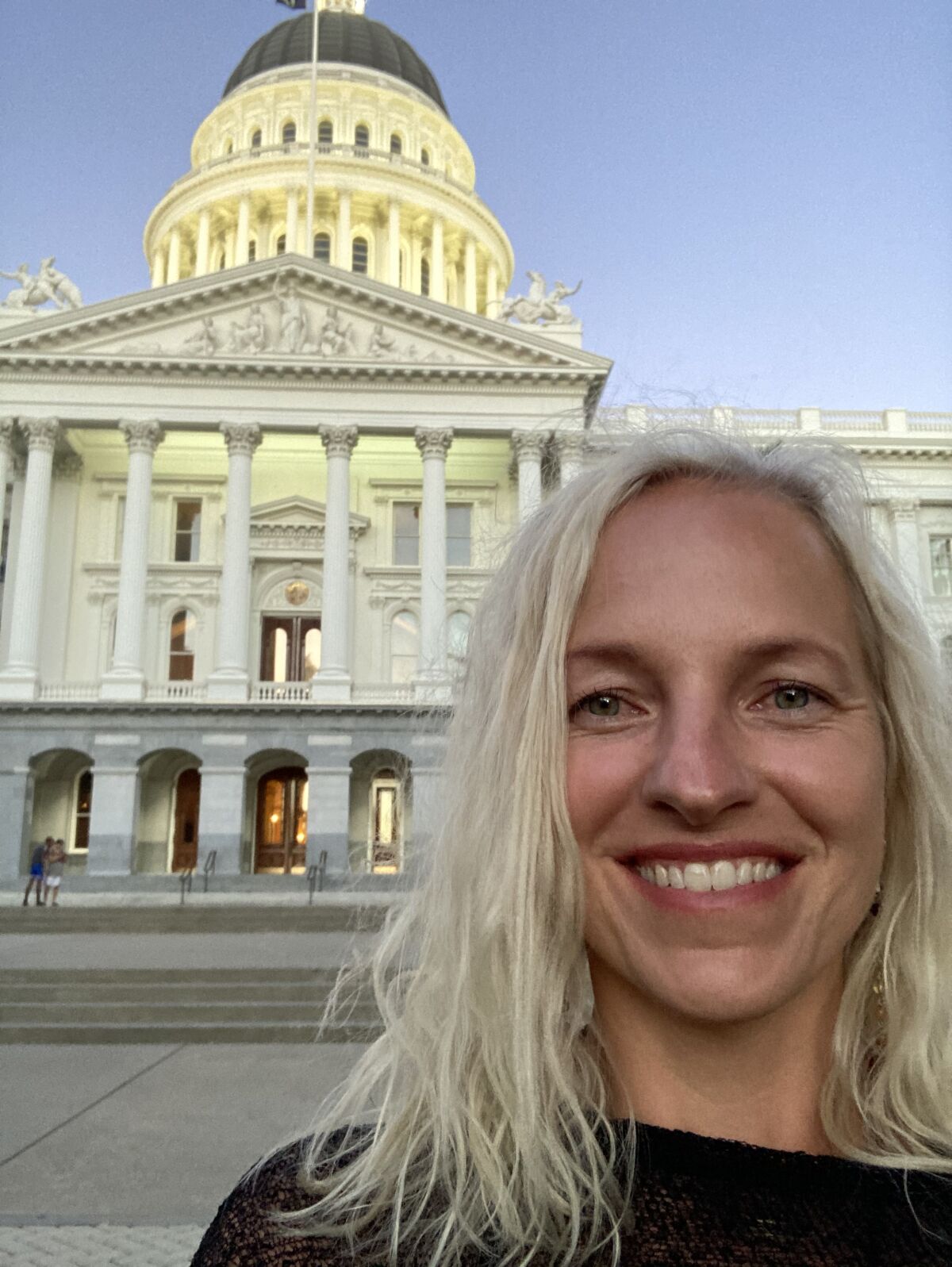 A woman outside the California Capitol