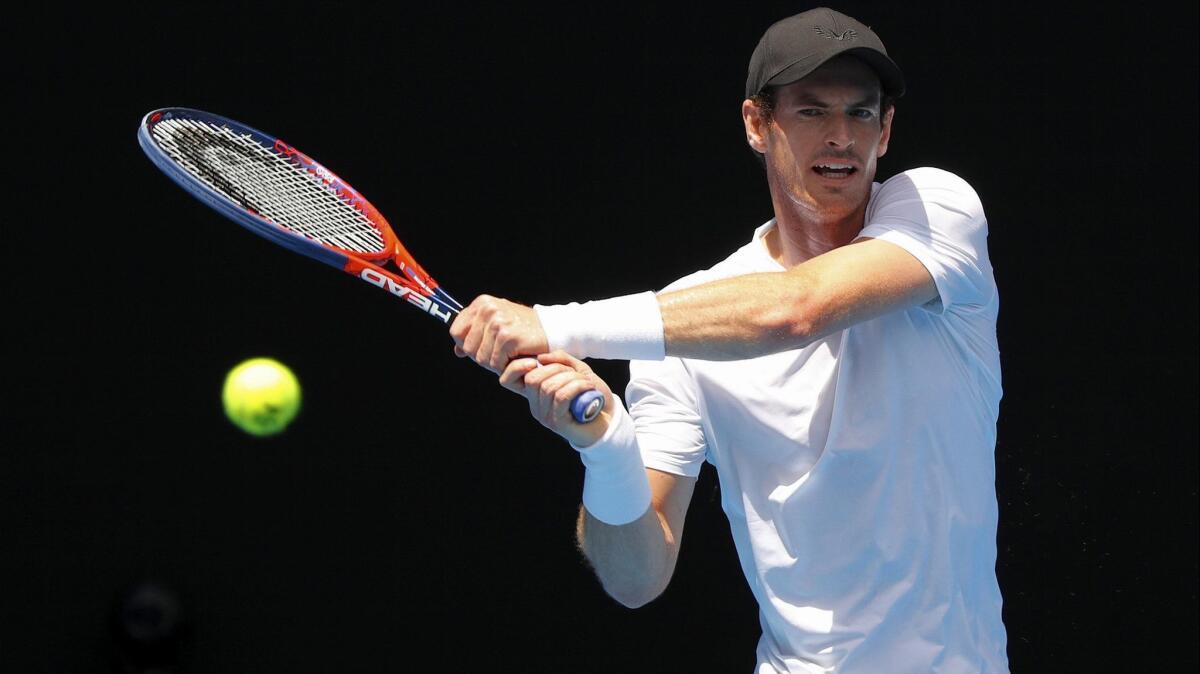 Andy Murray hits a shot during a training session in preparation for the Australian Open.