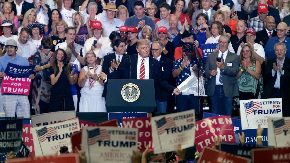 President Trump speaks at a campaign-style rally in Phoenix on Aug. 22.